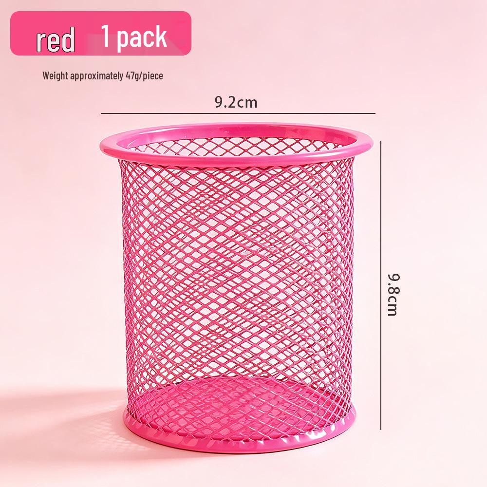 Korean Fashionable Metal Pen Holder - Round, Colorful Desktop Organizer
