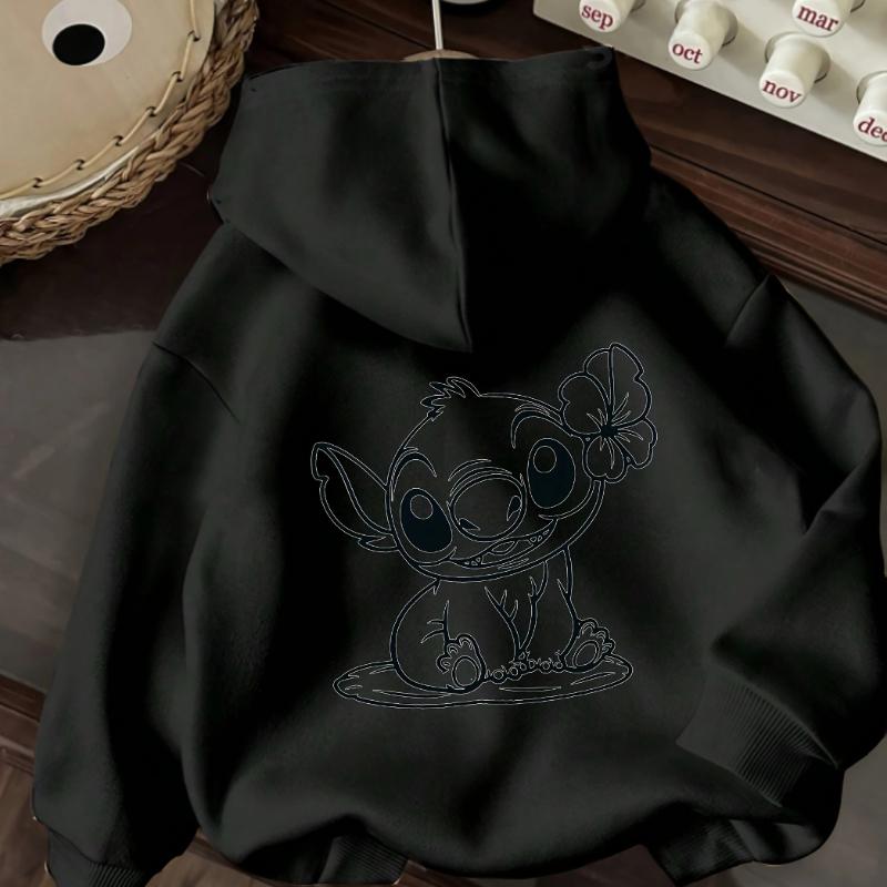 Damen Süß Cartoon Lässig Kordelzug Pullover Naht Winter Hoodie mit Blumenmuster Herbst/Winter Damen Lässig Komfort Top
