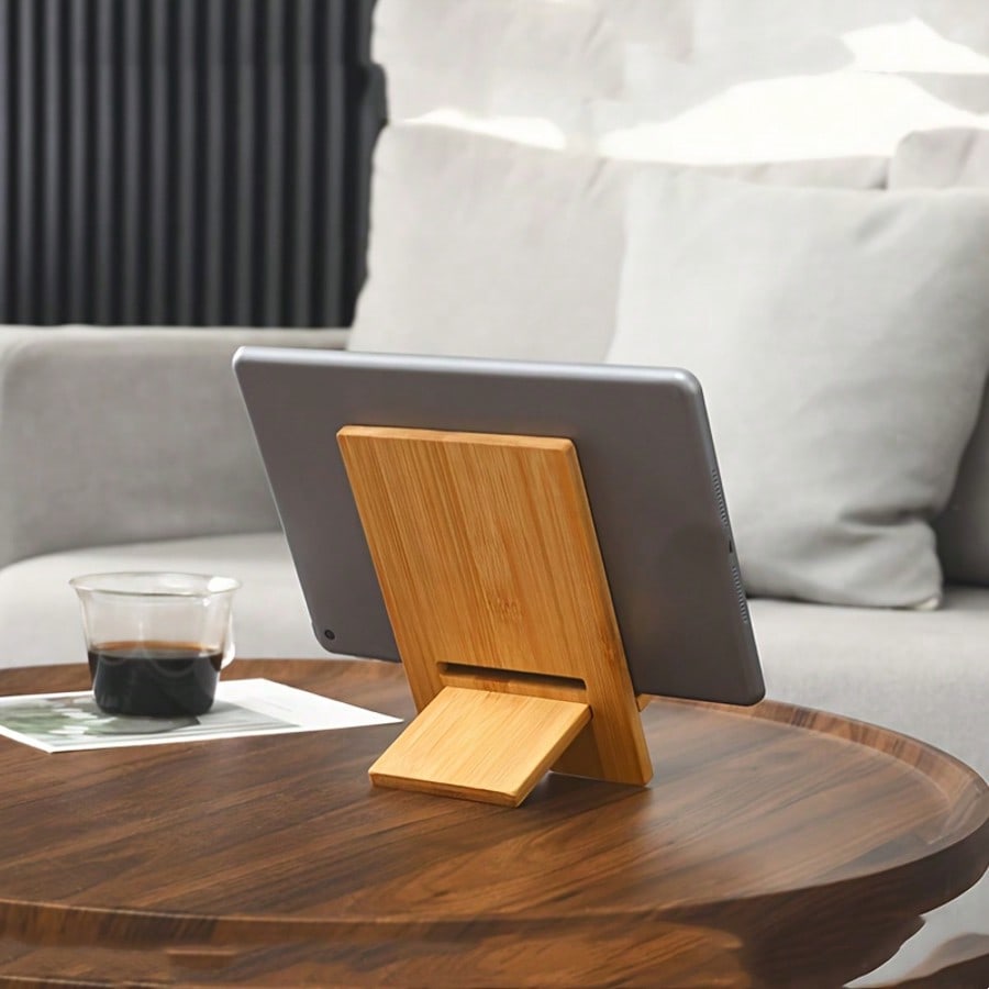 

Bamboo Desktop Phone Stand - Clip-On Holder for All Smartphones, Perfect for Office Organization and Charging Stations, Tabletop Phone Stand бежевий