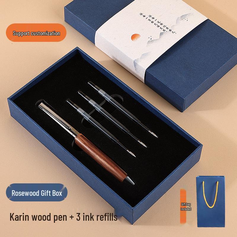 Luxury Ballpoint Pen Set with Metal and Wood, Imitation Leather Case, Custom Logo Option