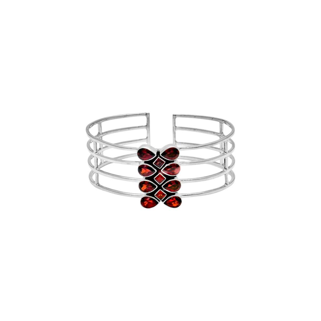 Natural Garnet Cuff Bracelet: 925 Sterling Silver Jewelry