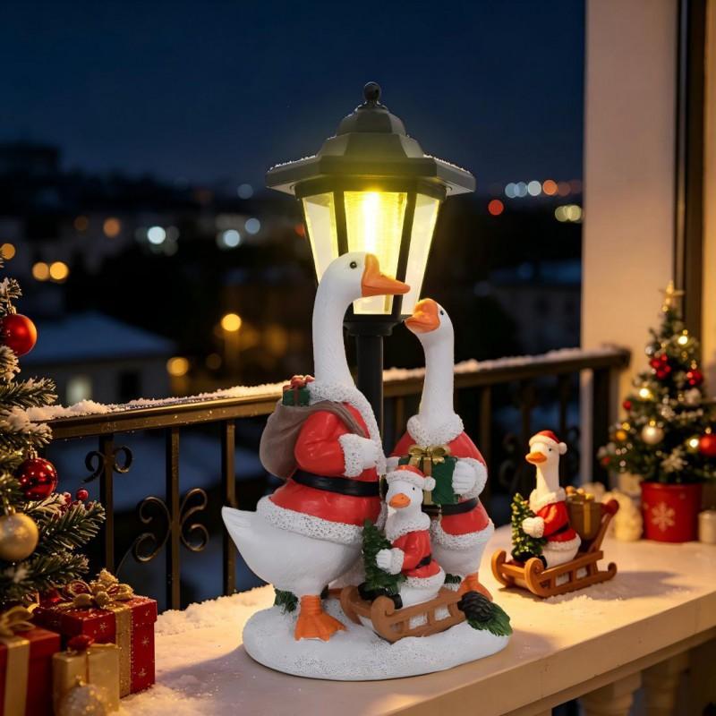Solar Powered Outdoor Christmas Goose Decor - Family Of Three Resin Garden Path Light Yard Lawn Decoration