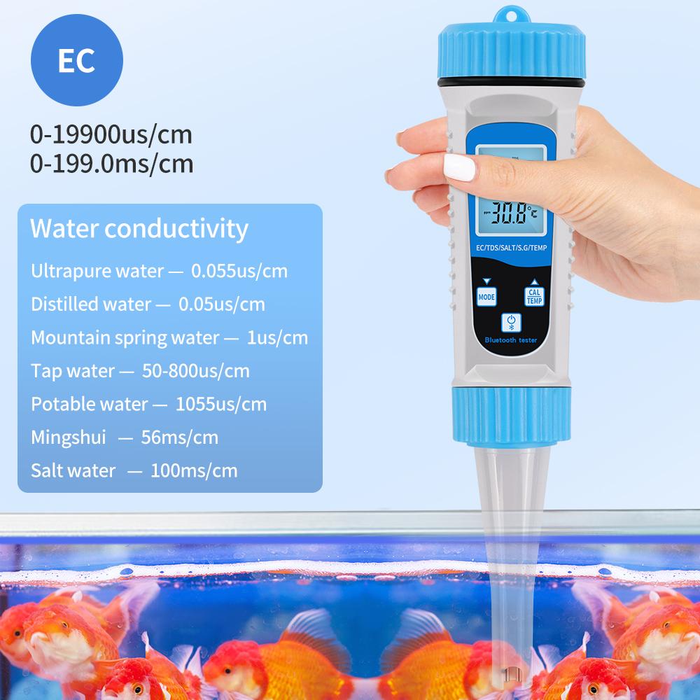 5 In 1 Bluetooth Water Quality Tester TDS/S.G/Salinity/Temp/EC Meter for Hydroponics Aquariums Pools Water Quality Detector