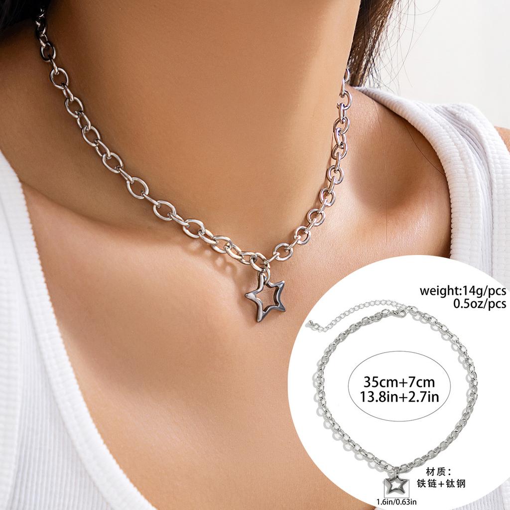 Accessories, simple sweet and cool titanium steel star neck necklace, versatile thin chain geometric metal item decoration