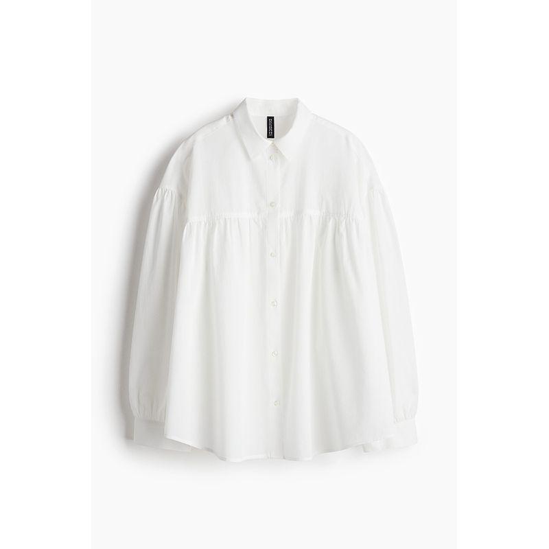 

HM Women s Shirt Fall 2025 New Arrival Casual Loose Lapel Long Sleeves Cotton Shirt Tops 1271517 Cream color 165/96(M)