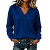 Women's Casual Long Sleeve Pullover Sweatshirt with V-Neck and Button, Loose Fit