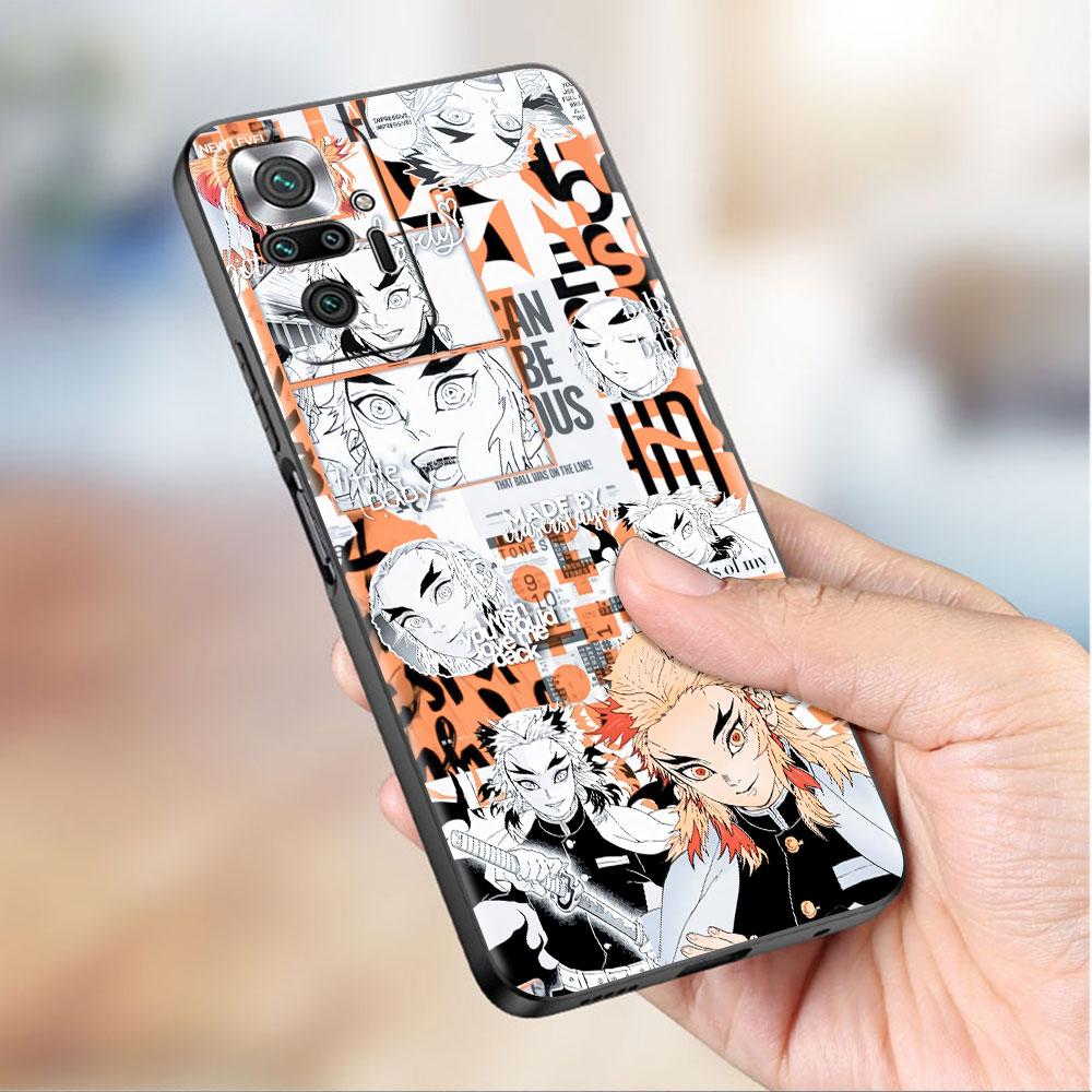 Luxury Black Phone Case For Xiaomi Redmi Note 11 10 9 8 7 Pro 9S 9A 9C 10s 8T K40 10C 10S Funda Cover Kimetsu Yaiba Demon Slayer