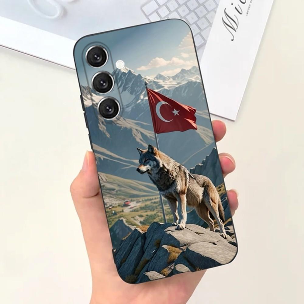 Turk Wolf Turkey Flag  Phone Case For Samsung S25,S24,S21,S22,S23,S30,Ultra,S20,Plus,Fe,Lite,Note,10,9,5G Black Cover