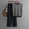 Women's Two Pieces Set Fashion Casual Striped Knit Top Elastic Wide Leg Pant Set Summer Pullover Vest Womens Outfit Set