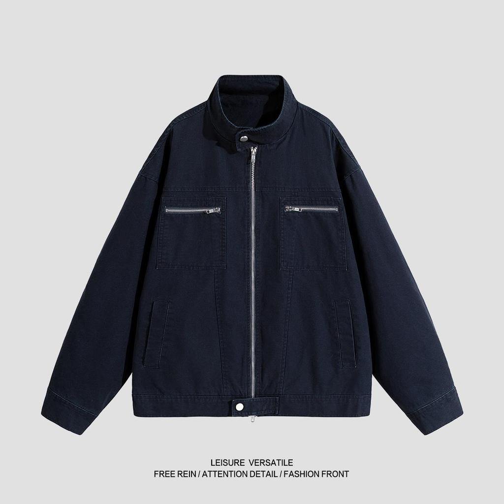 Abrigo Versátil Chaqueta de Algodón Minimalista para Hombre 2026 Abrigo de Trabajo Lavado y Envejecido Solapa de Pie para Hombre Primavera y Otoño Transpirable Trabajo Chaqueta Casual
