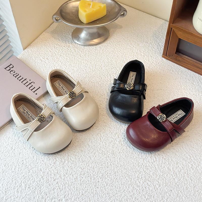 Girls' Gentle Evening Shoes, Vintage Style Round-Toe Flat Mary Jane Shoes, Versatile with Skirts, Shallow-Heel Small Leather Shoes