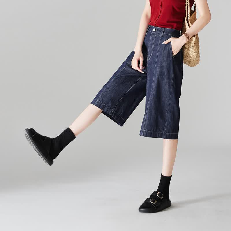 SOFSIL Women s High-Waist Wide-Leg Denim Bermuda Shorts 29