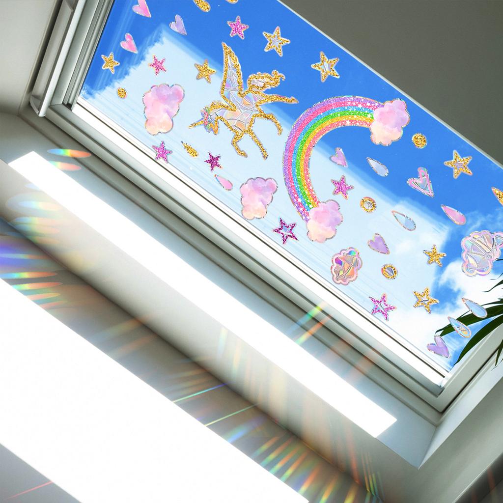 Xc8005 Colorful Sunlight Electrostatic Glass Sticker Rainbow Pony Star Love Raindrop Wall Sticker Window Sticker Decoration