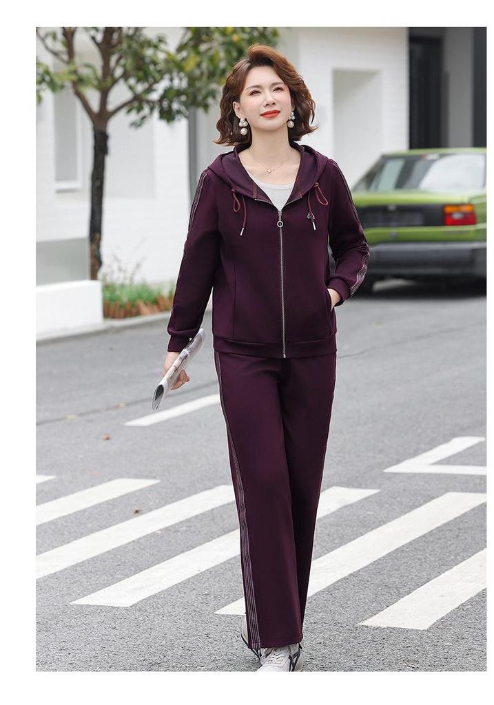 Mom's Spring & Autumn 2026 Women's Casual Hooded Two-Piece Sportswear Set - Ideal for Middle-aged and Elderly