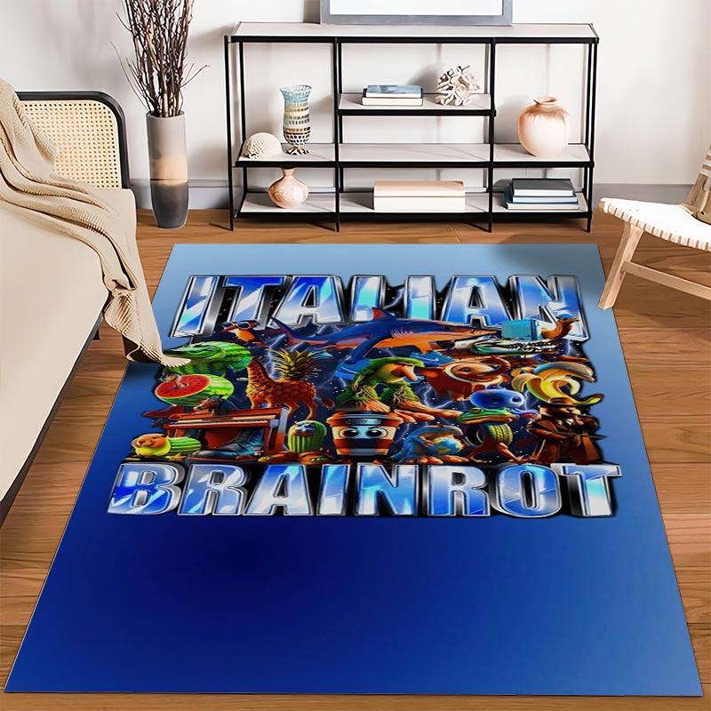 Colorful Cartoon Characters Design Rug with "Italian Brainrot" Text Suitable for use as an anti-slip for living room bedroom sofas