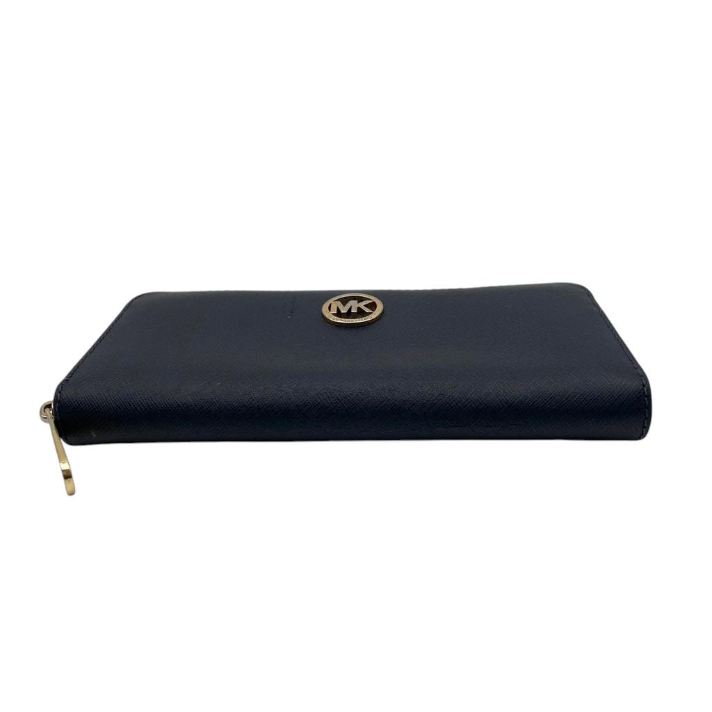Used Michael Kors Purse / Zip Around Zip Around long walletPurse Navy/gold leather Women