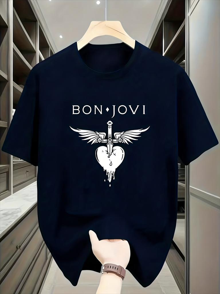 Unisex T-shirt z grafiką Bon Jovi Vintage Rockowy Styl Miękki i Oddychający Czysty Krótki Rękaw Muzyka Pop Streetwear 2026 Nowy Letni