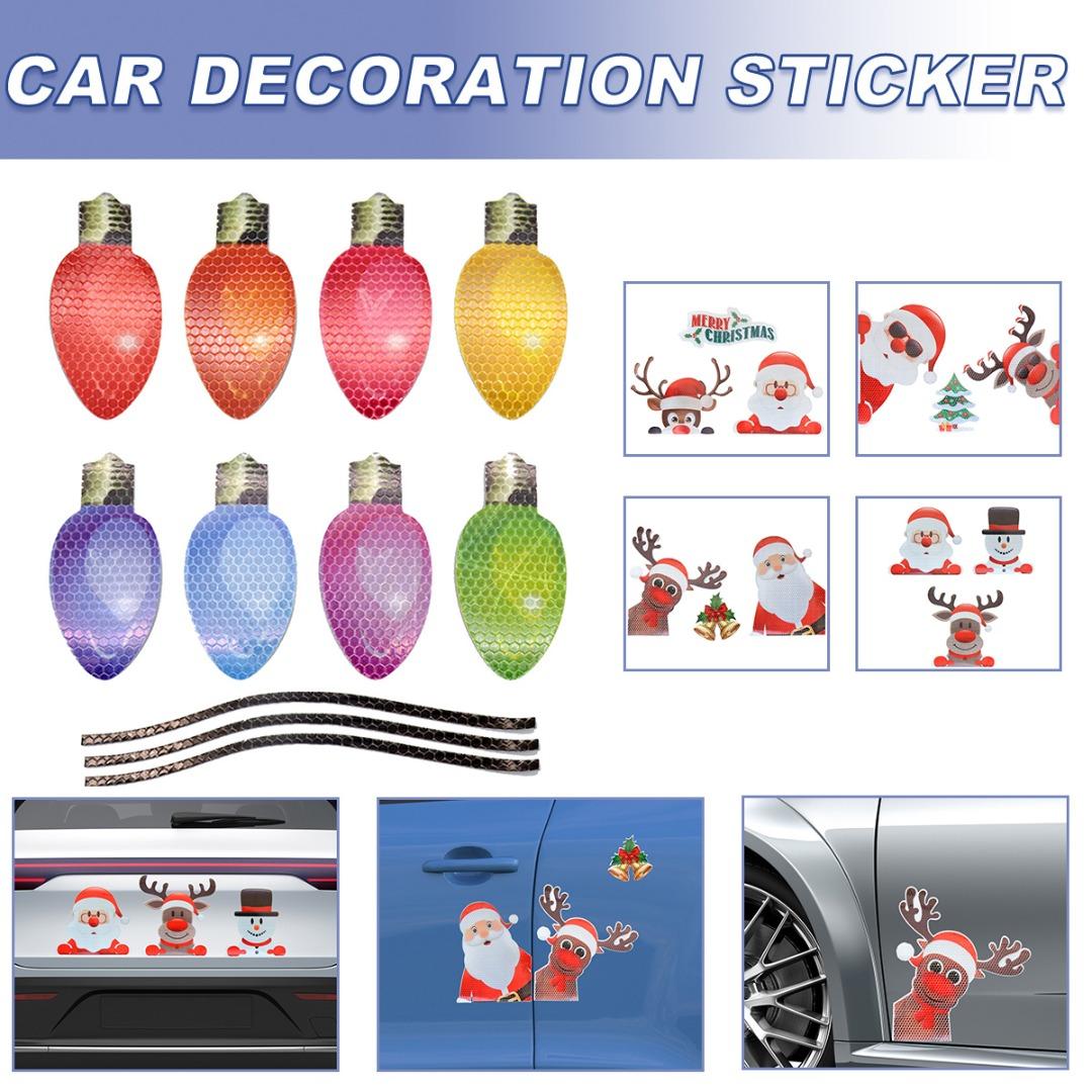 

Yuanshu Рождественские светоотражающие наклейки для автомобиля, красочные магнитные наклейки, праздничные украшения для автомобилей