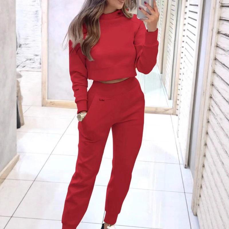 2024 Herbst/Winter Damen High Neck Slim Fit Langarm Freizeit-Set für Europa & Amerika