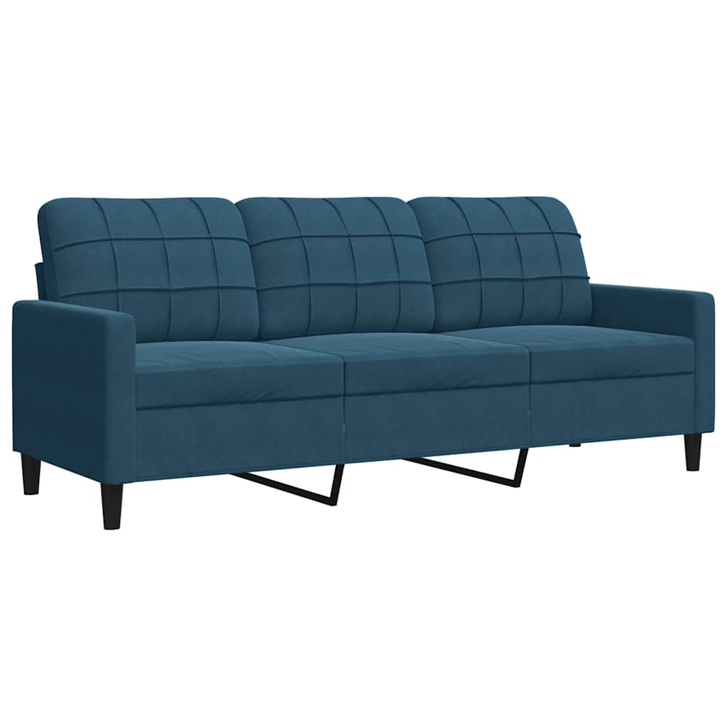 3-teiliges Sofaset mit Kissen Blaues Samt