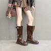 Retro Style Polished Square-Headed Knight Boots Women'S Spring Versatile But Knee-High Boots Slim Casual Boots