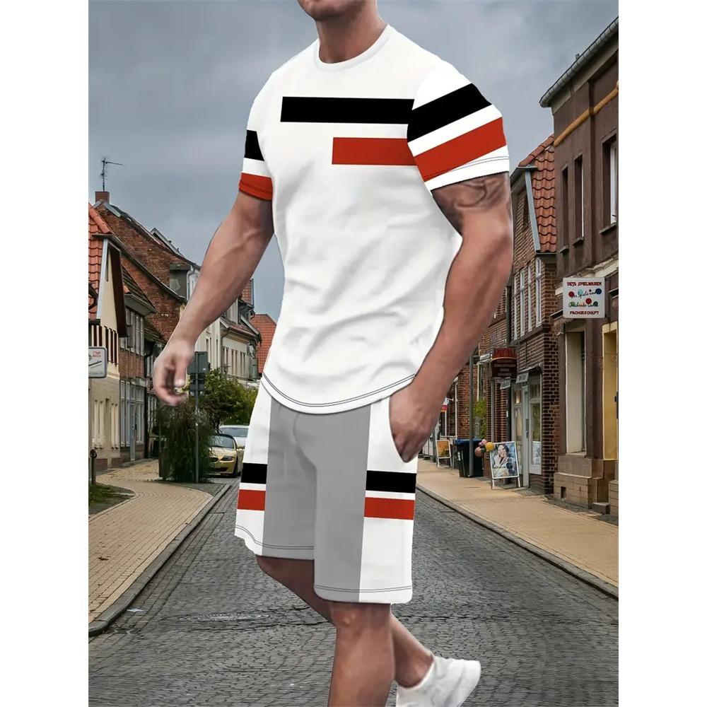 

Men s Short-sleeved Shorts Suit Summer Fashion Round Neck Shorts Two-piece Street Shooting Casual Clothing S