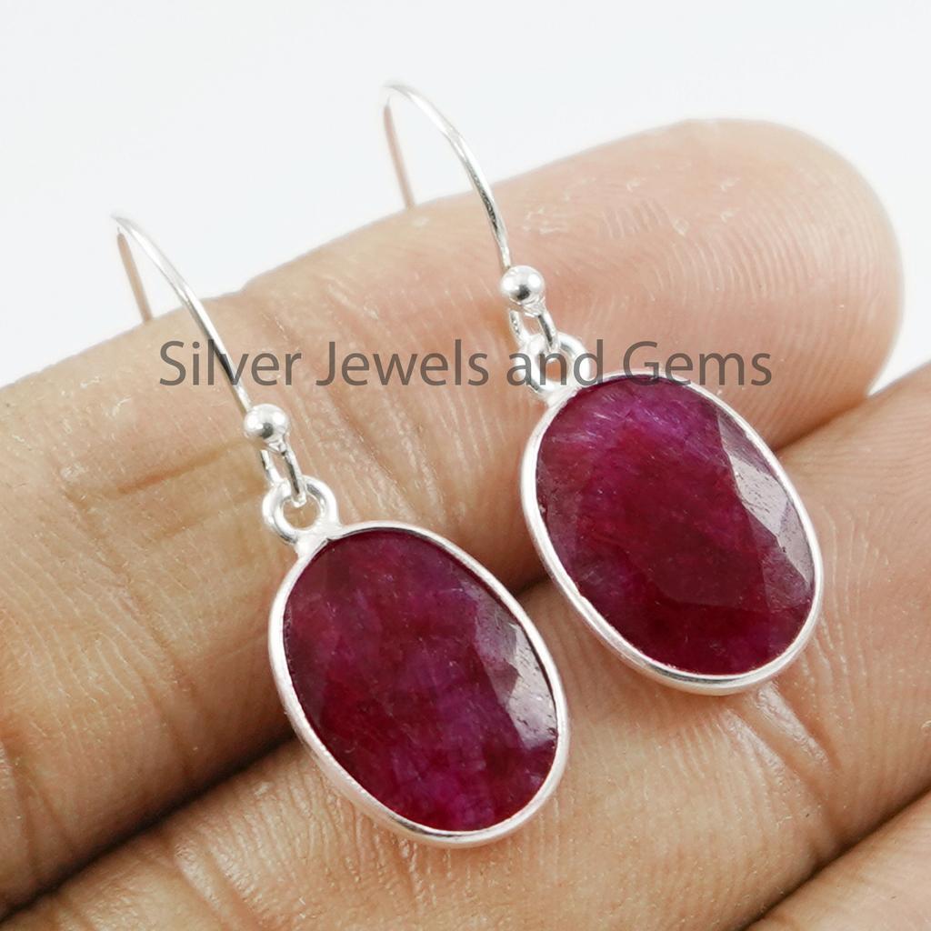Red Ruby Earring, Oval Bezel Earring, Handmade Earrings, 925 Sterling Silver Earrings, Gift for her, Light Weight Earrings