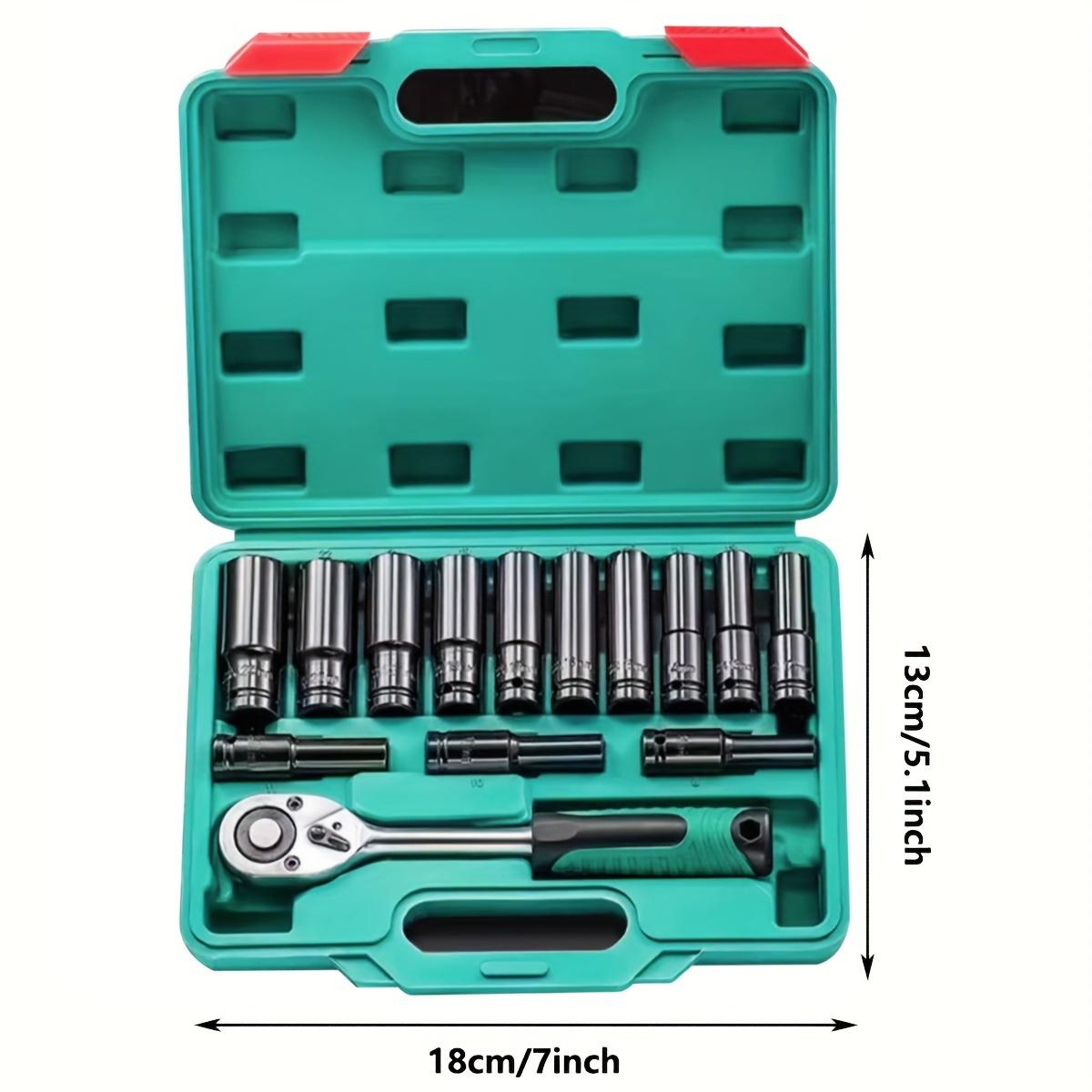 

1/2 Drive Impact Socket Set, 14-Piece Socket Set Standard Metric Sizes (5/16-Inch to 3/4-Inch and 8-24 mm) Ratchet Handle
