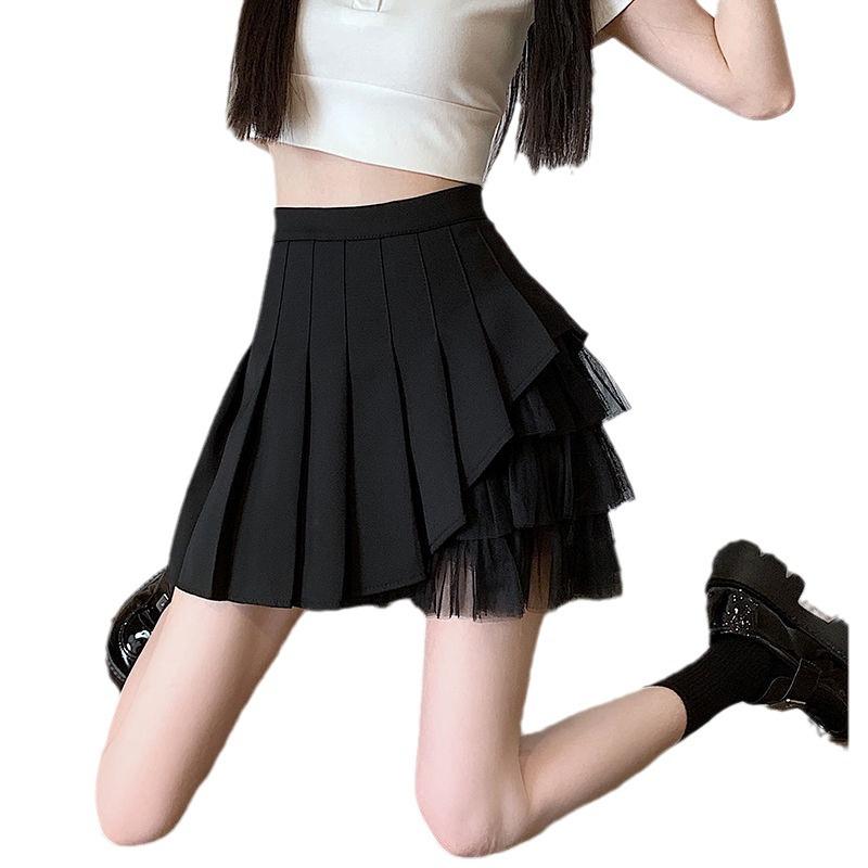 Korean College Style High Waist Mesh Pleated A-Line Skirt – Women's Summer Slim Fit