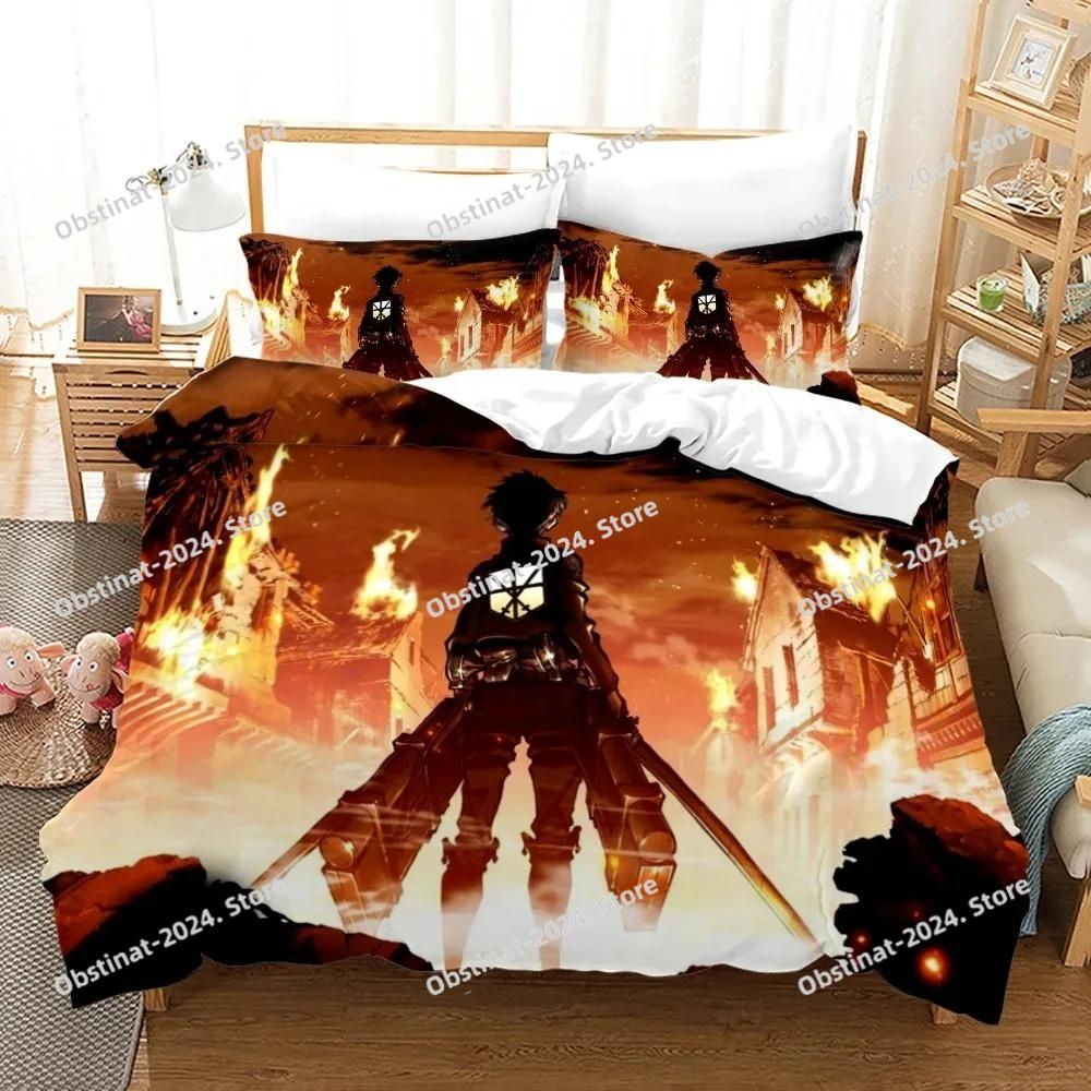 Neues Attack On Titan Bettwäsche-Set Einzelbett Twin Full Queen King Size Attack On Titan Bett-Set Kinder Kinderzimmer Bettdeckenbezug-Sets