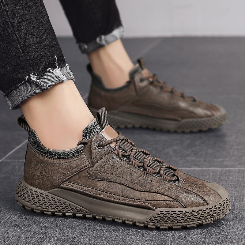 2024 Męskie Klasyczne Czarne/khaki Skórzane Trampki Codzienne Miękkie Skórzane Sznurowane Buty Męska Moda Outdoorowe Buty do Chodzenia Męskie Trampki