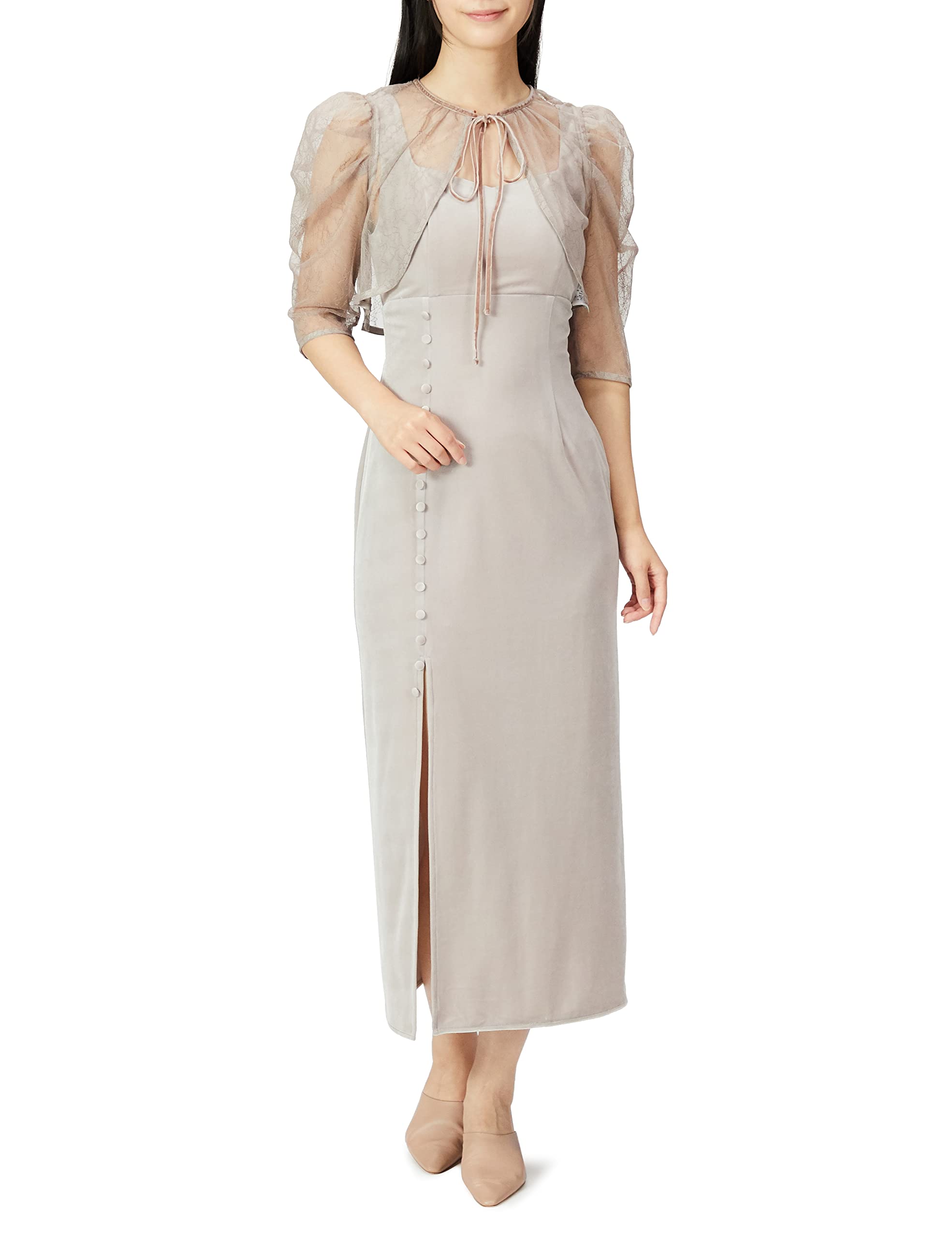 

Lace Bolero Layered Tight Slit Dress SWFO224084 PBEG 0 [Sneider] Women s