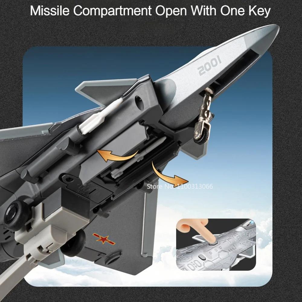 1/84 Caça Stealth J-20 Modelos de Metal Brinquedo Compartimento de Mísseis Aberto Modelo de Aeronave Militar Brinquedos com Música Luz Presente de Festival para Menino