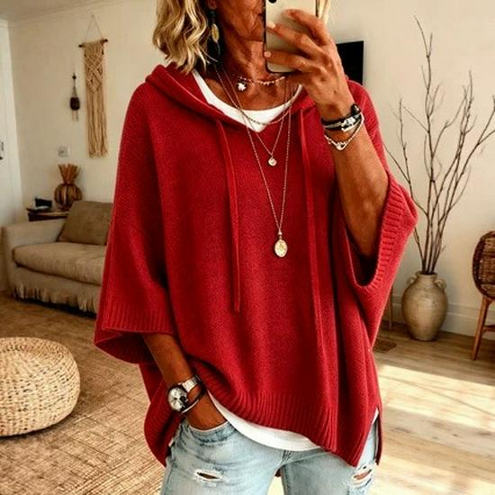 2026 European & American Women's Knit Hooded Drawstring Sweatshirt Woolen Outerwear