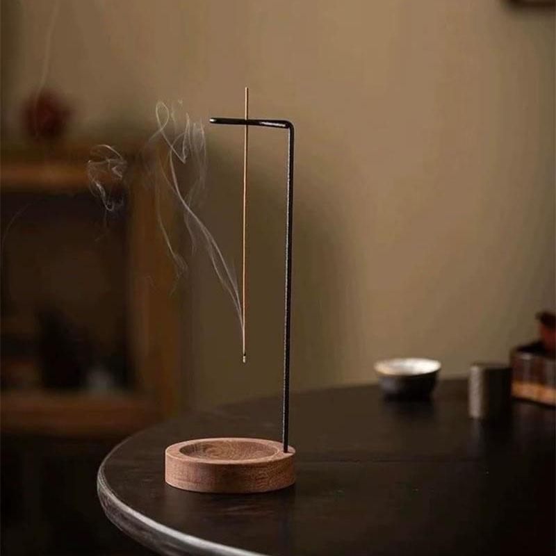 Upside Down Incense Stick Holder with Ash Catcher Bowl, Wooden and Metal Hanging Incense Burner, Clean Ash Collecting Design