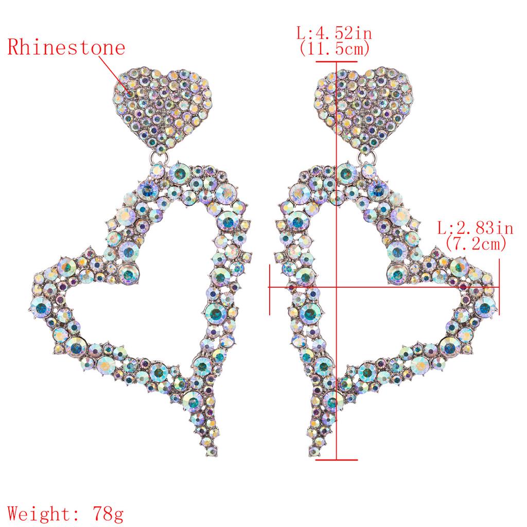 Love Earrings Female Heart-shaped Rhinestones Super Flash Big Earrings Personality Dinner Earrings