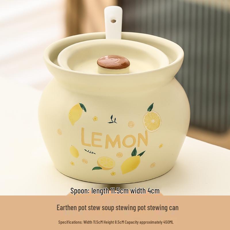 Ceramic Earthen Pot with Lid for Stews & Double Boiled Dishes - Single-Serve Steamed Egg Cup Included