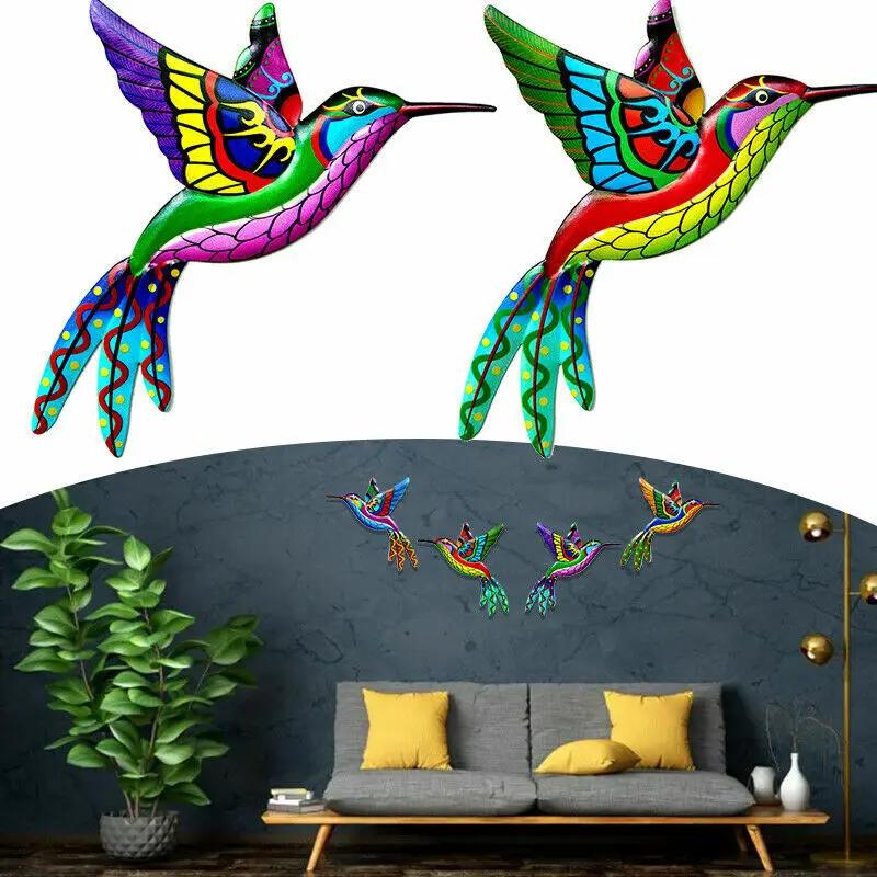 Colorful Metal Hummingbird Bird Art Sculpture Outdoor Home Wall Hanging Ornament Garden Fence Decor 22*26CM