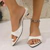Sexy Silver Glitter Strap Slip On Sandals Women 2025 Summer Pointed Toe Slippers Comfortable Medium Heels Slides Size 42