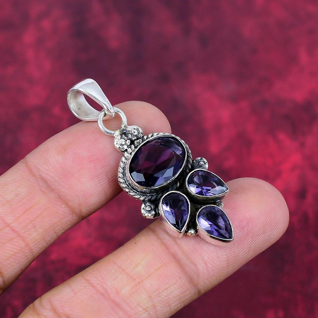 Amethyst Anhänger Edelstein Schmuck, 925 Sterling Silber Anhänger, Geschenk für Frauen handgefertigter Anhänger