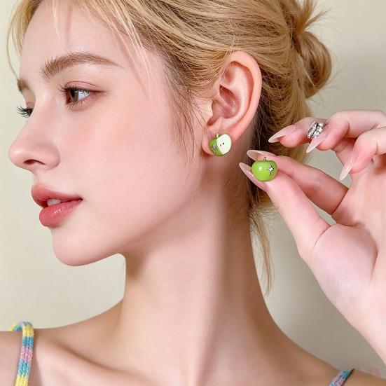 1 Pair Stud Earrings Green Fruit Design High Gloss Glaze Non-Fading Ear Studs Lightweight Girl Earrings Fruit Jewelry