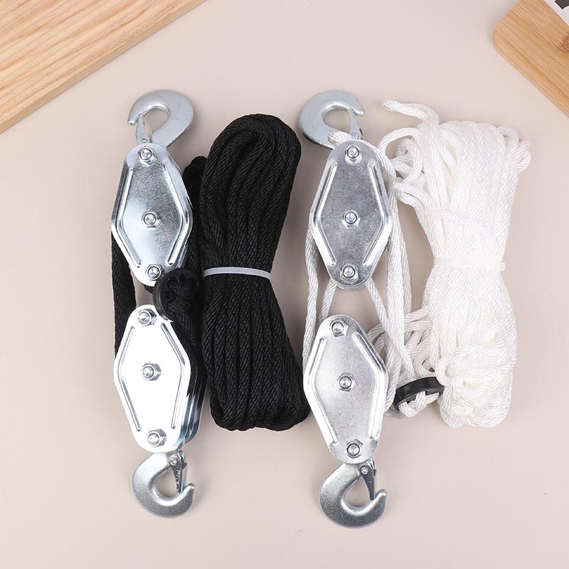 Handheld Crane Heavy Duty Polyethylene Rope Pulley Hoist 270° Rotatable Rope Pulley Block Zinc Alloy Hook Manual Lifting Device