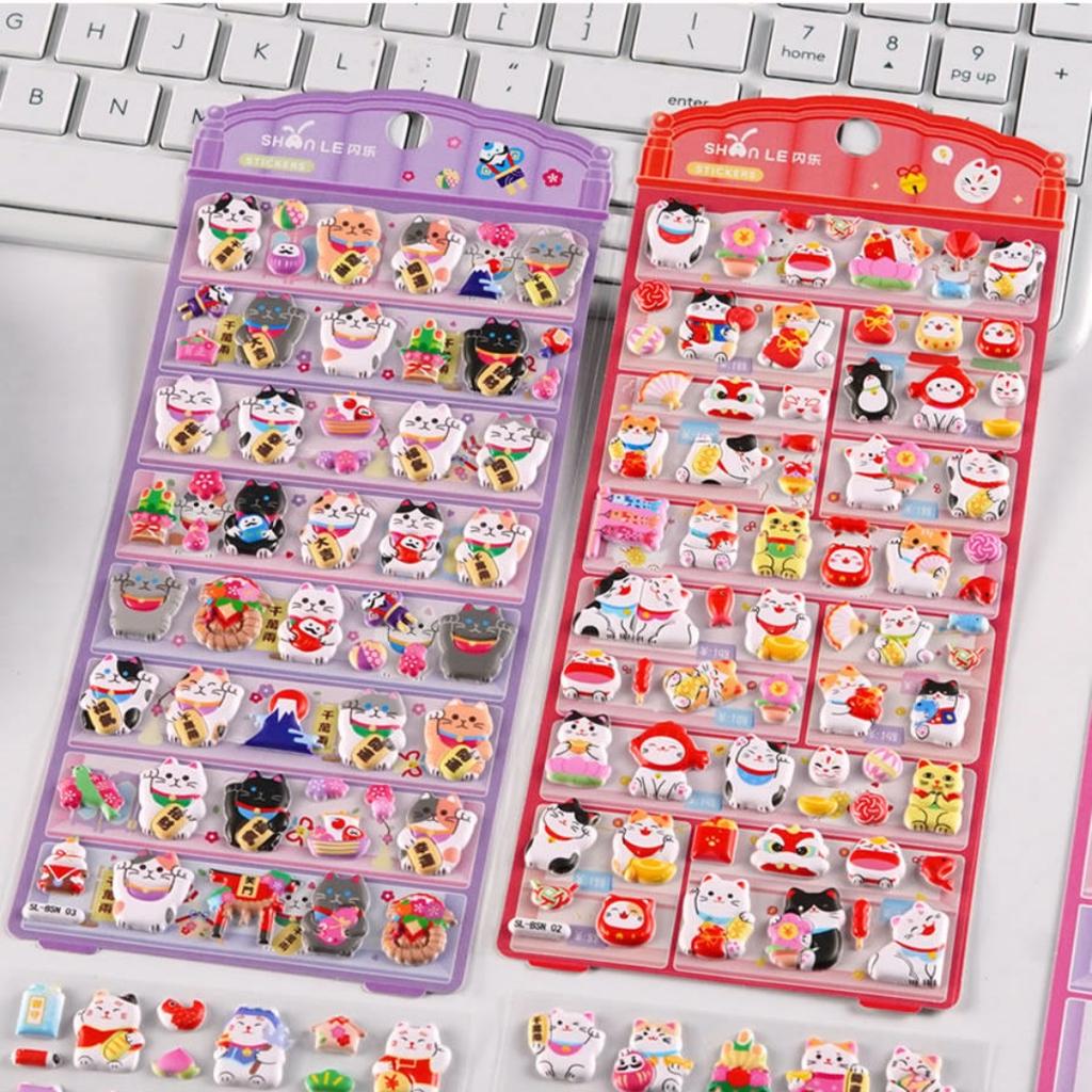 4 Pcs Cute Lucky Cat Puffy 3D Stickers Scrapbook Decor Stationery Diy Journaling Sticker School Office Supplies Diary Stickers