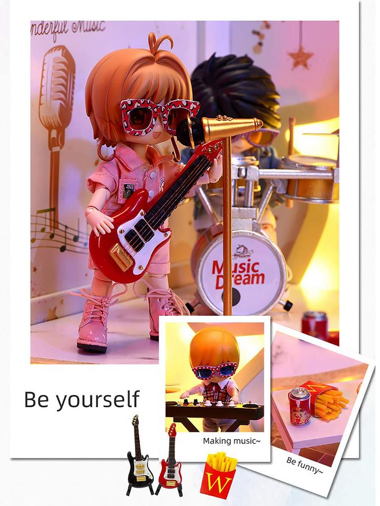 moin moin Dollhouse Miniature DIY Kit Dreamcatcher Musical Musical Studio Photography Set Band Dreamcatcher LED Light Acrylic Case 1/12 Set, 1/12