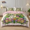 3pcs Easter Happy Flower Rabbit Print Coreless Down Duvet Cover Set Comfortable Bedroom Bedding Decoration Machine Washable