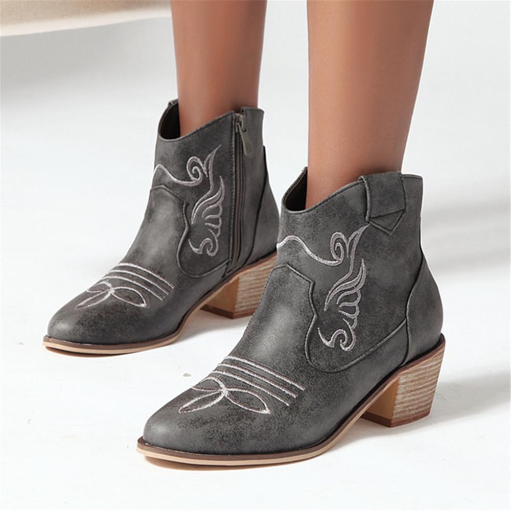 Winter New Pointed Toe Western Cowgirl Boots Cowboy Boots Shoes Women Ankle Boots Cossacks Femal Shoes Chelsea Botas Mujer