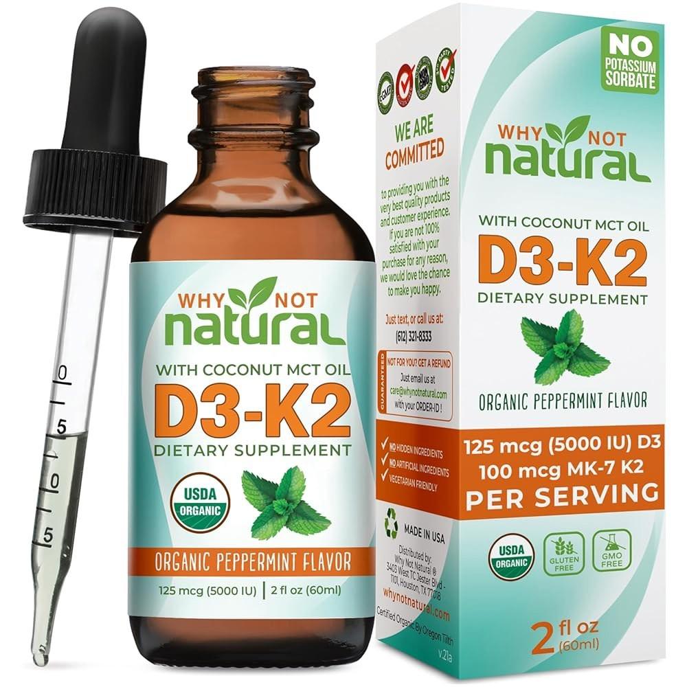 Natural Vitamin D3 K2 Liquid Drops Sublingual 5000 IU with Coconut MCT Oil Reason for Bone, Teeth, Heart, and Immune Support 1 pcs 60ml