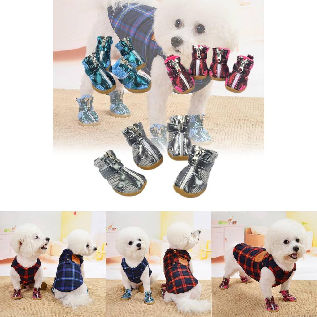 Pet Anti-slip Breathable Shoes For Small And Medium Dogs Plush Lined For Fall And Winter