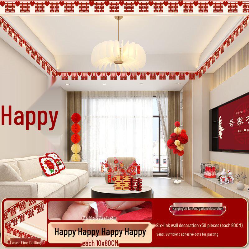 Xi Character Wedding Decoration Set: Bride's Room Hanging Ornaments