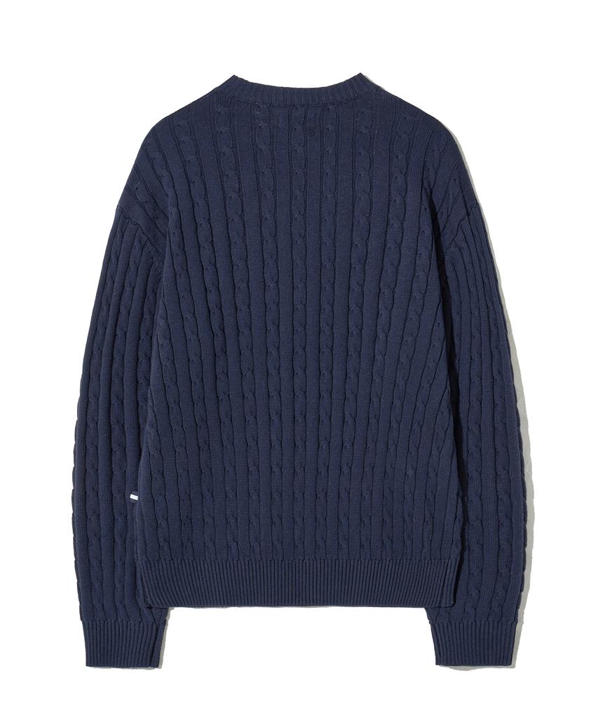 YALE Y Logo Cable Round Knit Navy